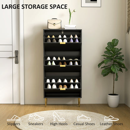 Slim Shoe Storage Cabinet with 3 Flip Drawers for Hallway, Black