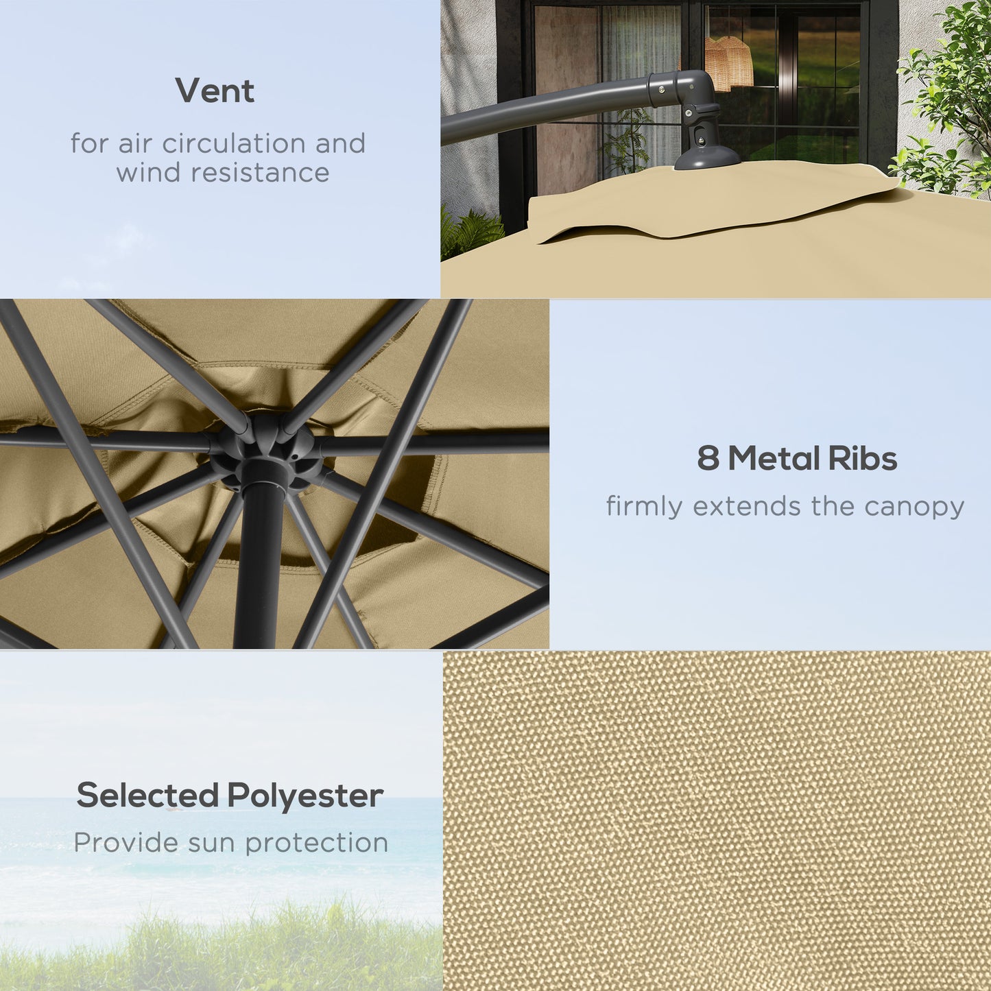 3(m) Banana Parasol Cantilever Umbrella Garden w/ Base Weights