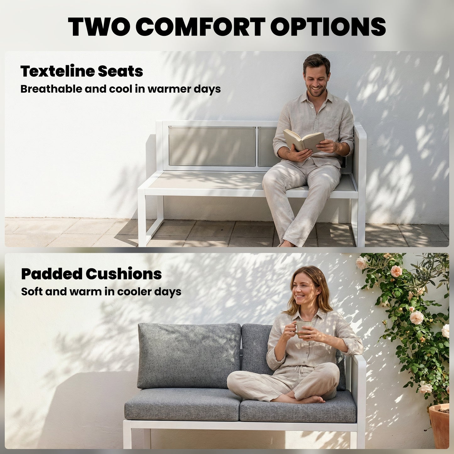 6 Seater Metal Garden Furniture Corner Sofa Set, White
