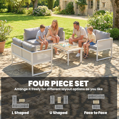 6 Seater Metal Garden Furniture Corner Sofa Set, White