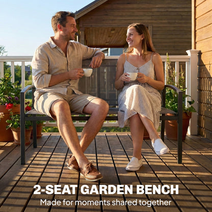 2 Seater Metal Garden Bench, Park Patio Seat, Grey