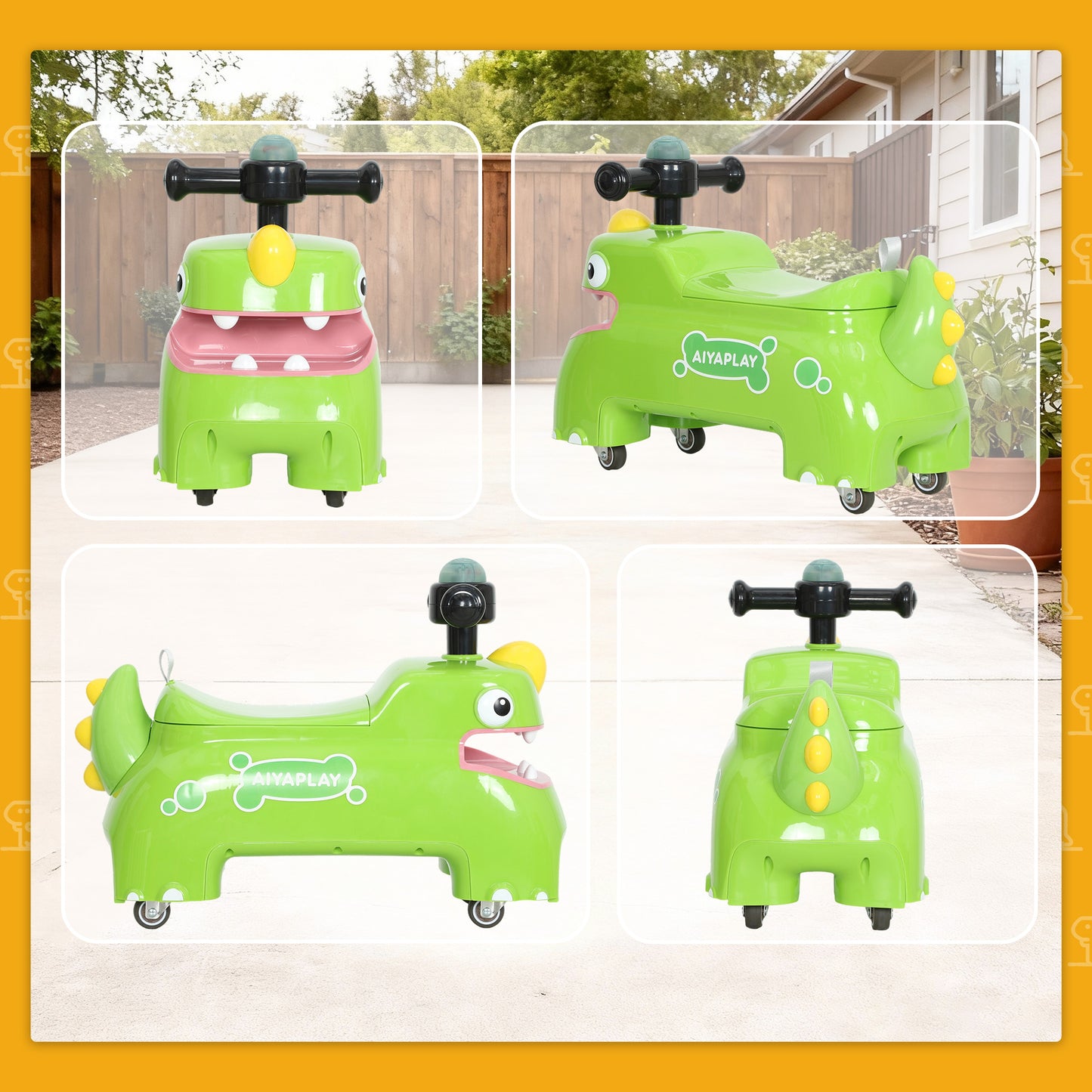 Kids Ride On Car, Dinosaur Shape Toddler Walker, Green