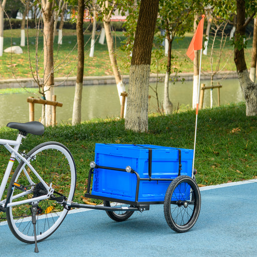 Steel Trailer for Bike, Bicycle Cargo Trailer with 65L Storage Box and Foldable Frame, Max Load 40KG, Blue