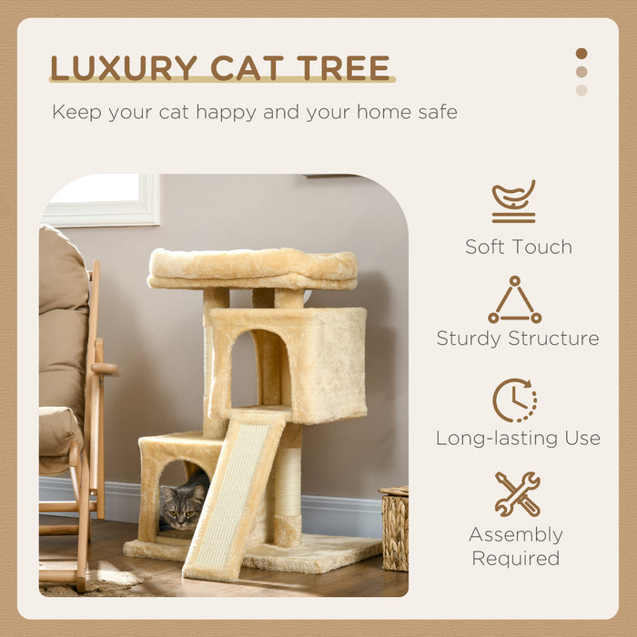 Sisal Cat Rest & Play Activity Tree w/ 2 House Cream White