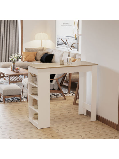 Bar Table Coffee Table Kitchen Dining Table with 4-Tier Shelf Natural