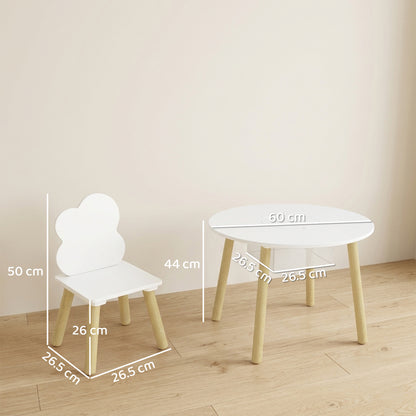 Kids Table and Chairs Set, 3 Piece Toddler Table and Chairs Set with Storage Mesh Bag, for Reading, Drawing, Art, Craft, Playroom, Nursery, Kids Bedroom, White