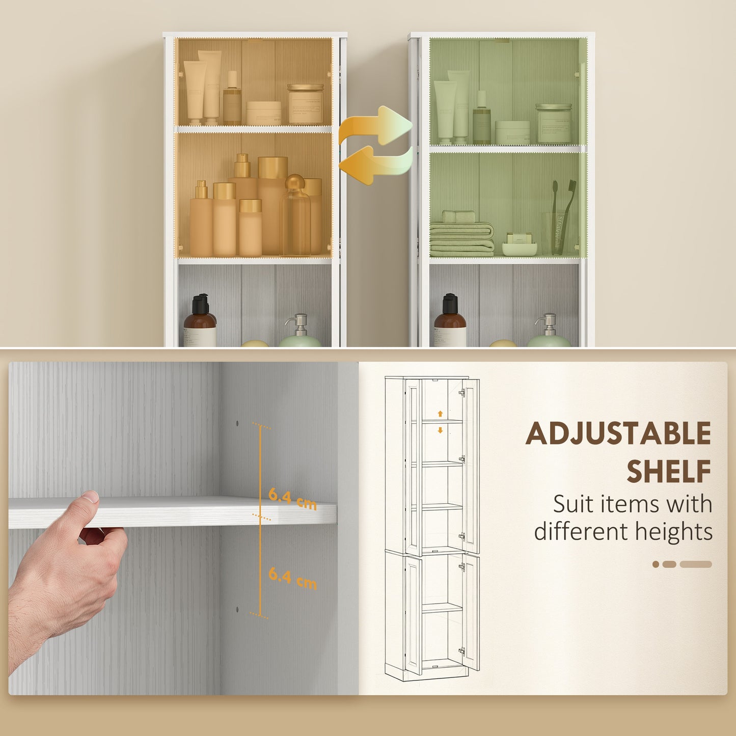 Tall Bathroom Storage Cabinet, 6-Tier Bathroom Cabinet, White