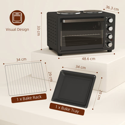 28L Countertop Toaster Oven with 2 Hot Plates, Grill, Roast, Bake