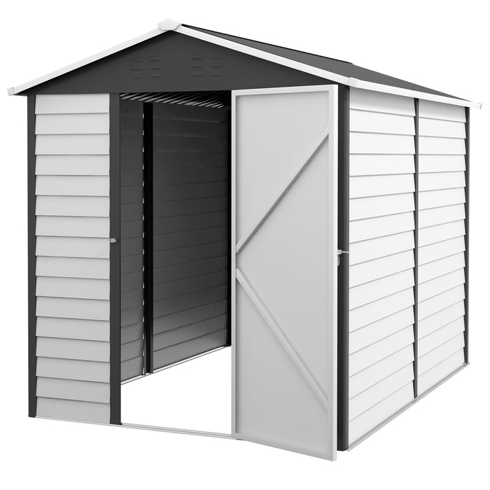 9x 6FT Metal Outdoor Garden Shed, Galvanised Tool Storage Shed w/ Sloped Roof, Lockable Door for Patio Lawn, Grey