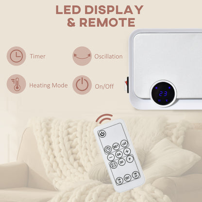 1000W/2000W Wall Downflow Heater Adjustable Temperature w/ Timer