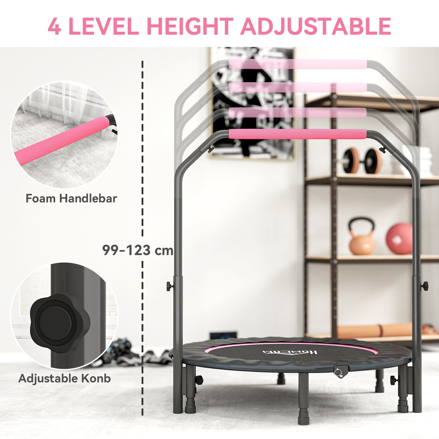 45" Foldable Mini Fitness Trampoline w/ Foam Handle, Pink