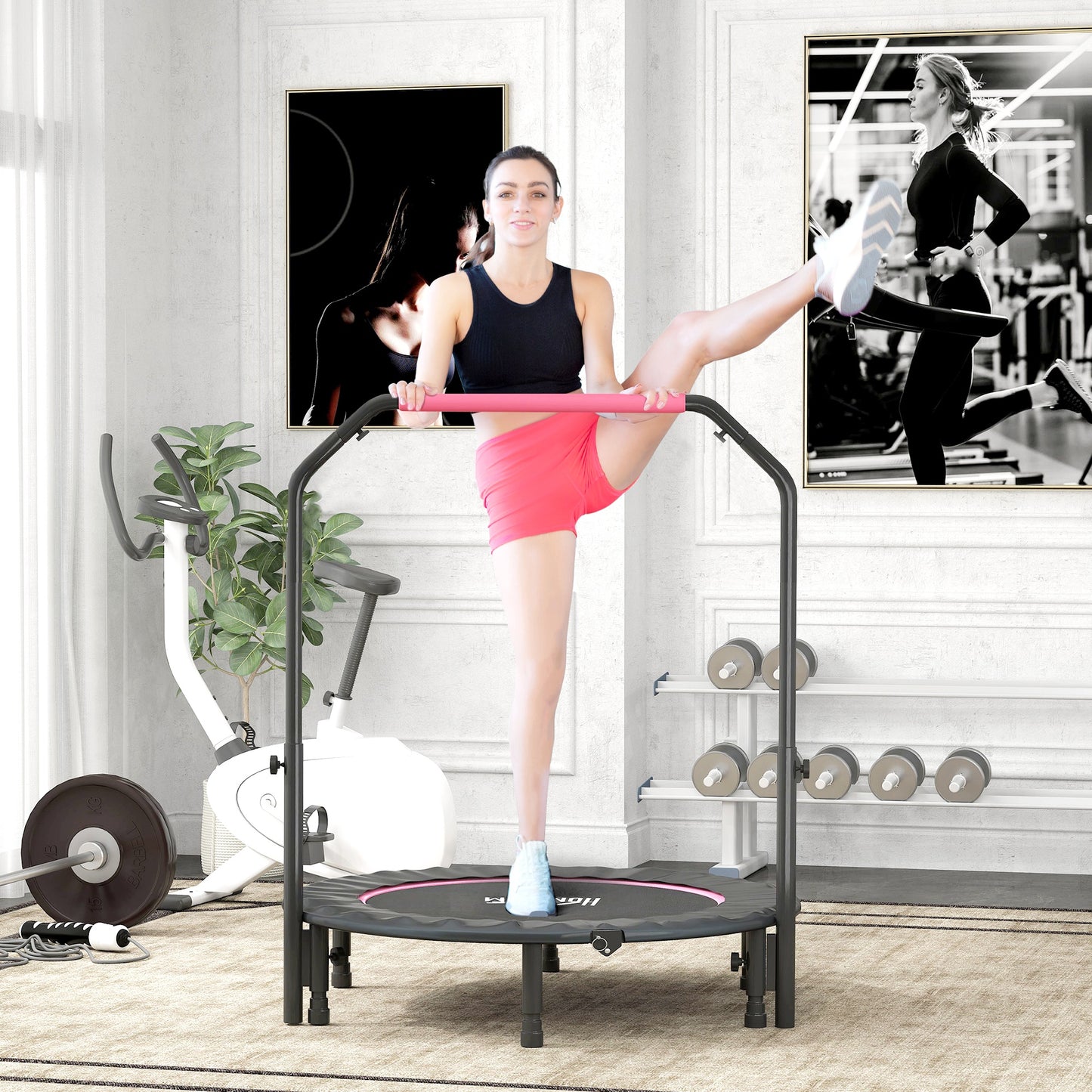 45" Foldable Mini Fitness Trampoline w/ Foam Handle, Pink