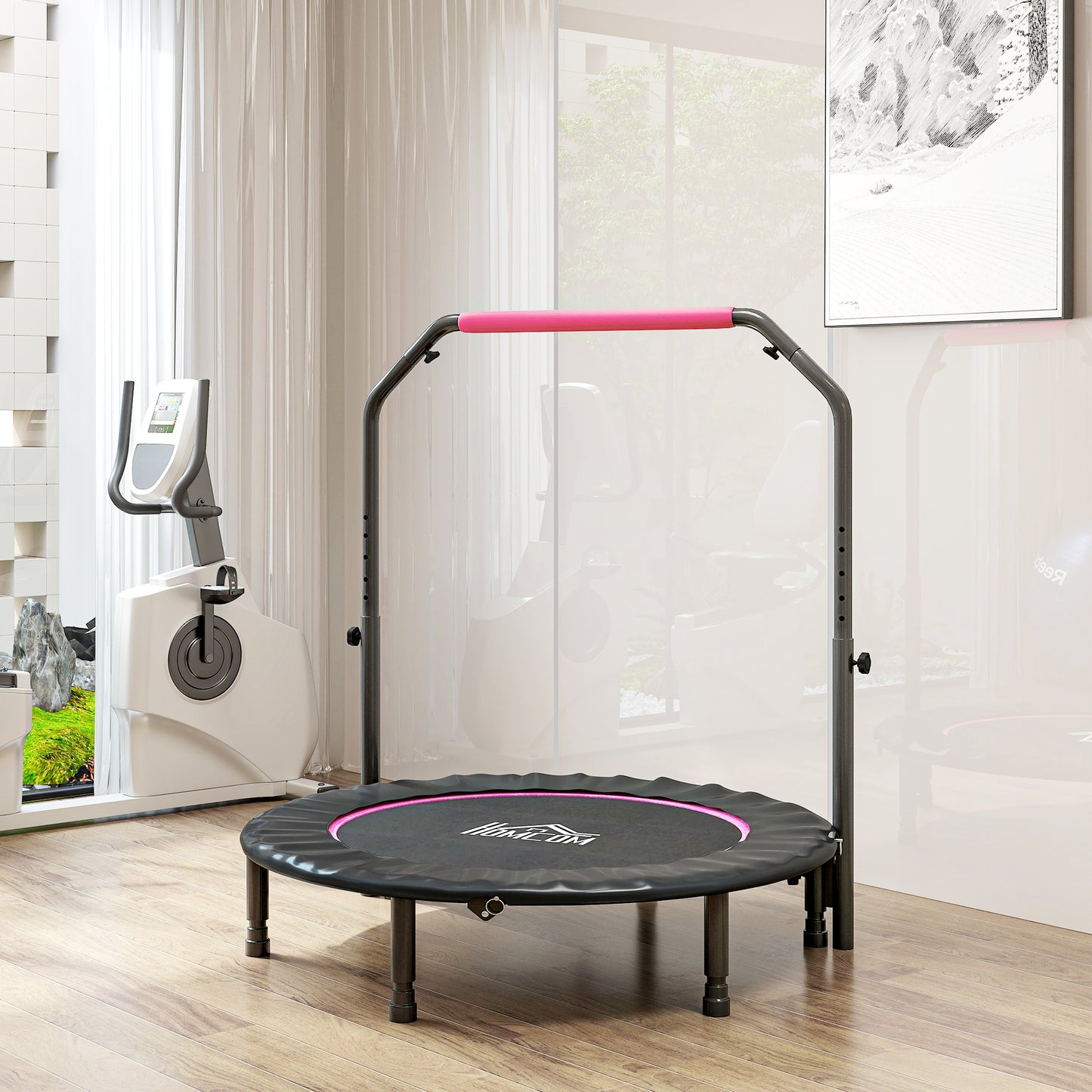 45" Foldable Mini Fitness Trampoline w/ Foam Handle, Pink
