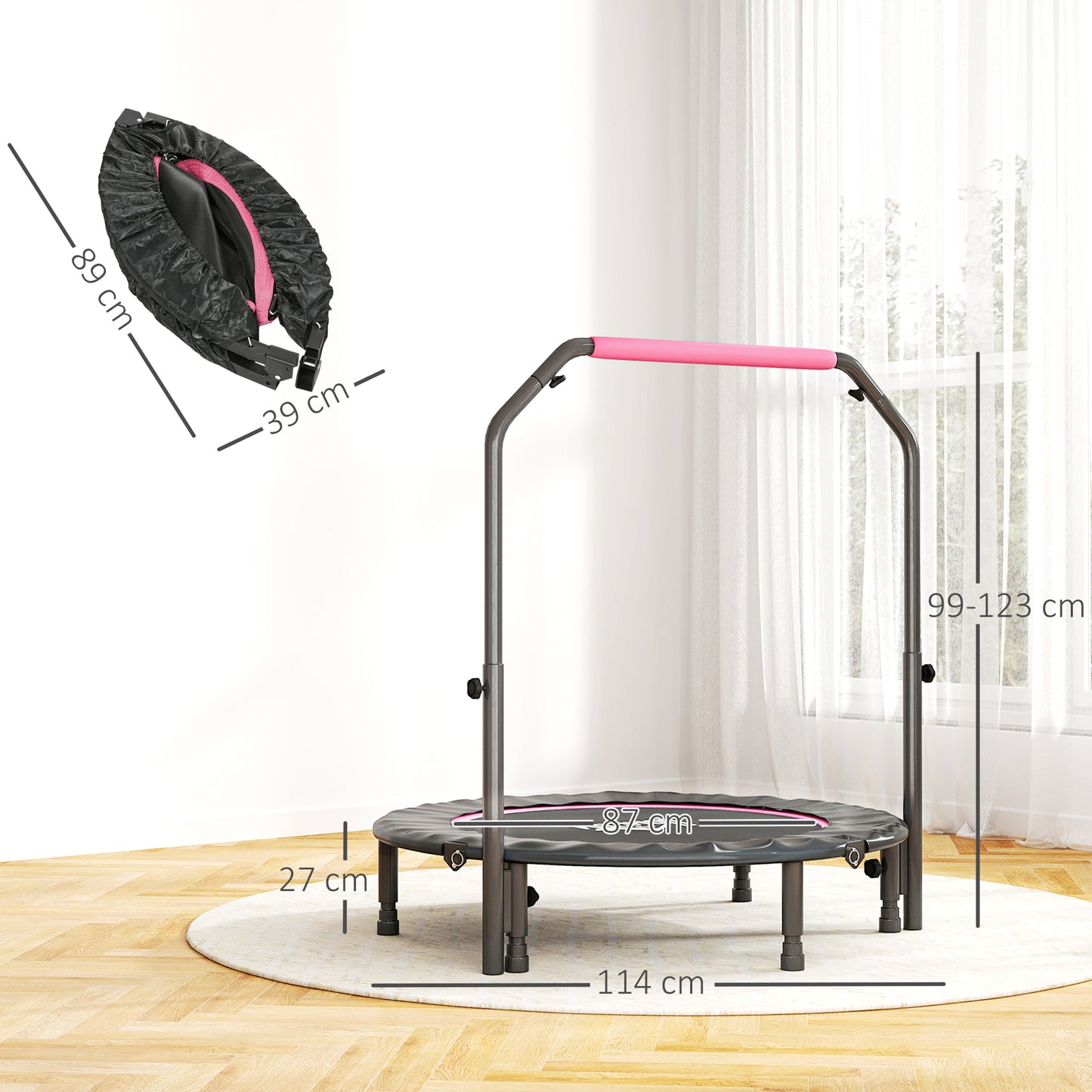 45" Foldable Mini Fitness Trampoline w/ Foam Handle, Pink
