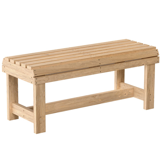 Wooden Garden Bench, 2 Seater Slatted Outdoor Bench, Natural Wood
