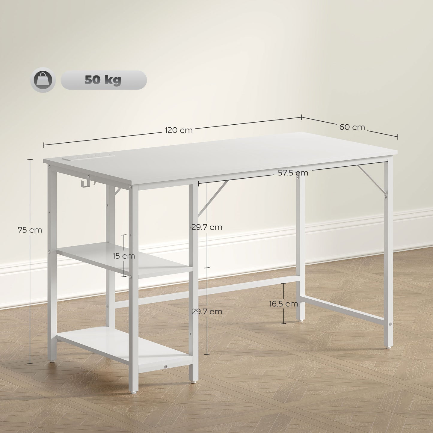 120 x 60 cm Home Office Desk Reversible Study Table for Bedroom White