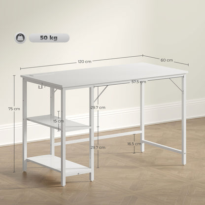 120 x 60 cm Home Office Desk Reversible Study Table for Bedroom White
