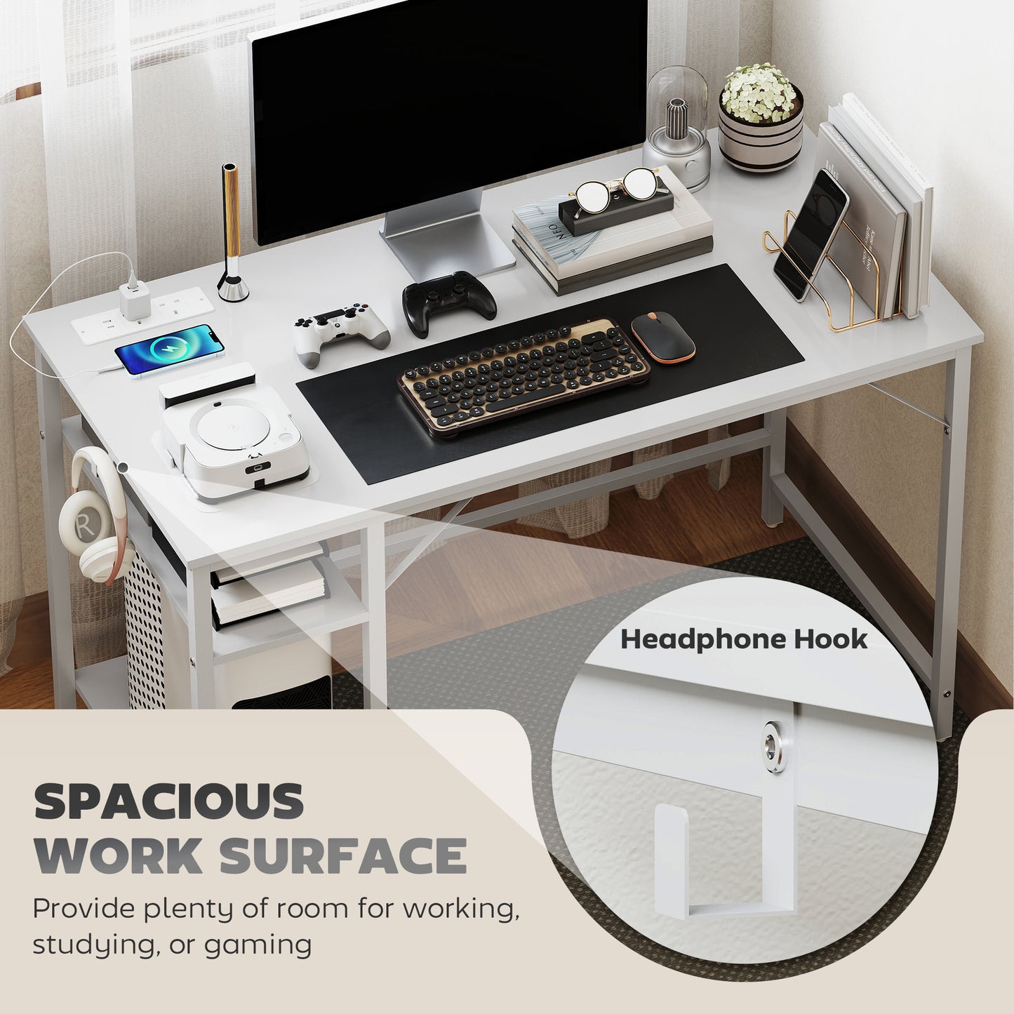 120 x 60 cm Home Office Desk Reversible Study Table for Bedroom White