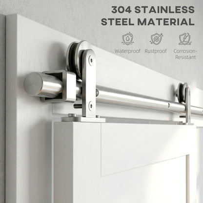 Sliding Door Hardware Kit Smooth Quiet 152cm Silver Tone