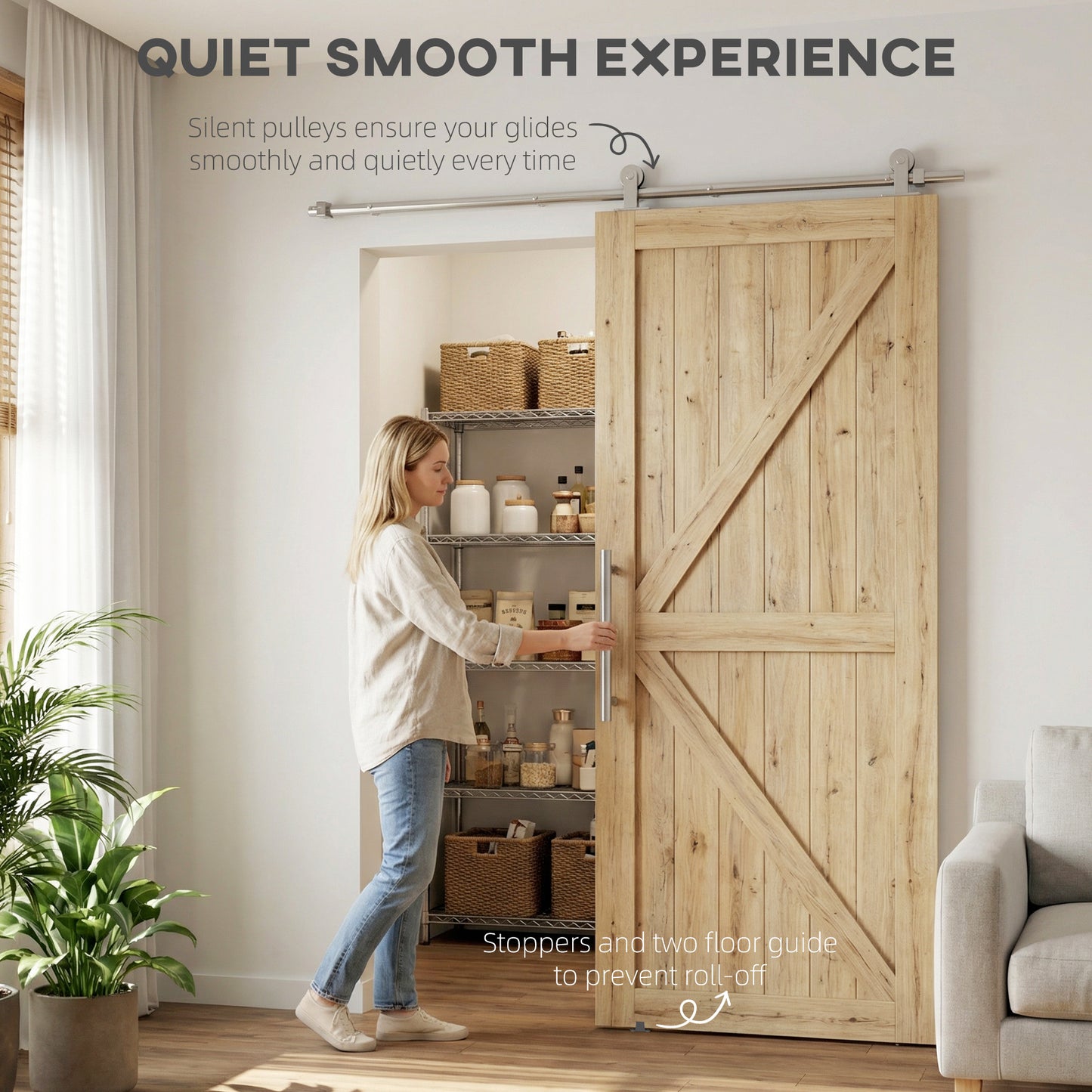 Sliding Door Hardware Kit Smooth Quiet 152cm Silver Tone