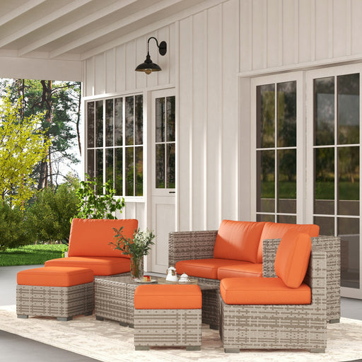 8 Piece Outdoor Patio Furniture Set, Rattan Sofa Set with Footstools and Coffee Tables
