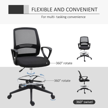 Vinsetto Ergonomic Mesh Back Draughtsman Chairs Tall Office Chair with Adjustable Height and Footrest 360¬¨‚àû Swivel