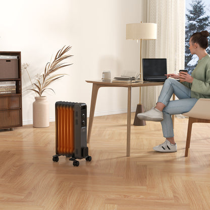 Oil Filled Radiator Portable Heater W/ 7 Fin, 3 Heat Settings Grey