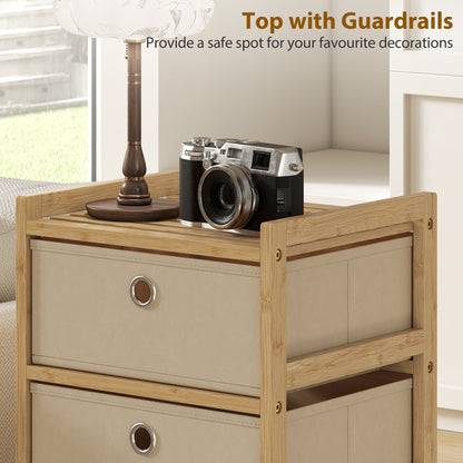 Chest of Drawers, 5 Drawers Dresser with Bamboo Frame, Cream White