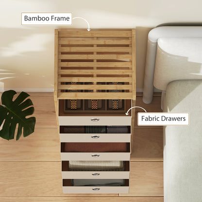 Chest of Drawers, 5 Drawers Dresser with Bamboo Frame, Cream White