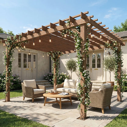 3 x 3 m Wooden Pergola Gazebo Grape Trellis, Maple Wood-effect