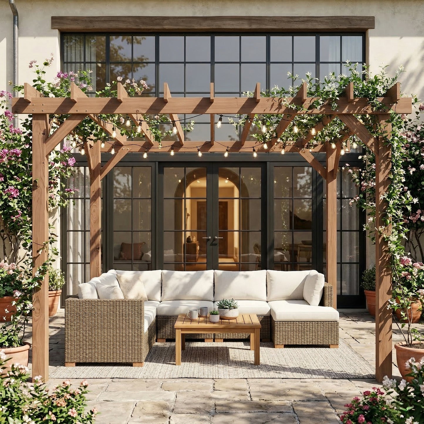 3 x 3 m Wooden Pergola Gazebo Grape Trellis, Maple Wood-effect