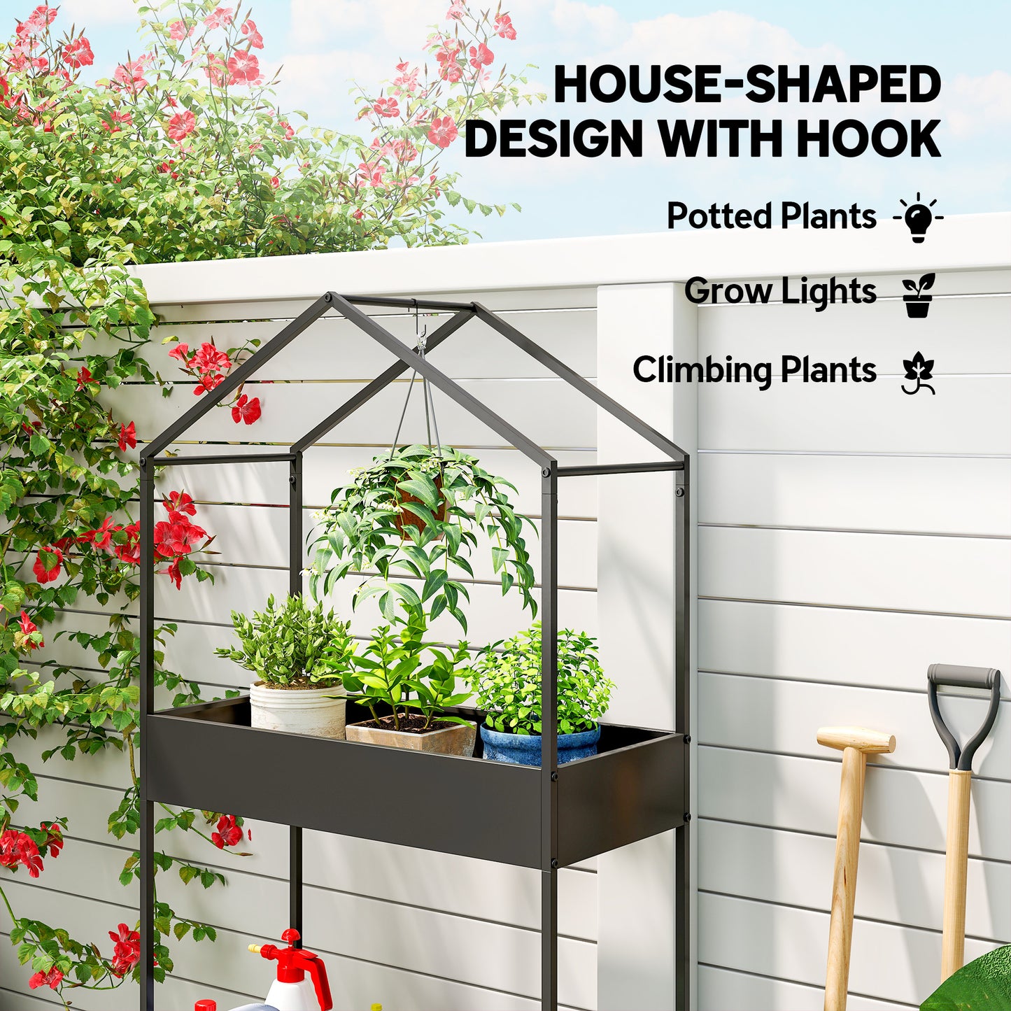 2 Tier Plant Stand, Outdoor Indoor Metal Plant Stand with Hook