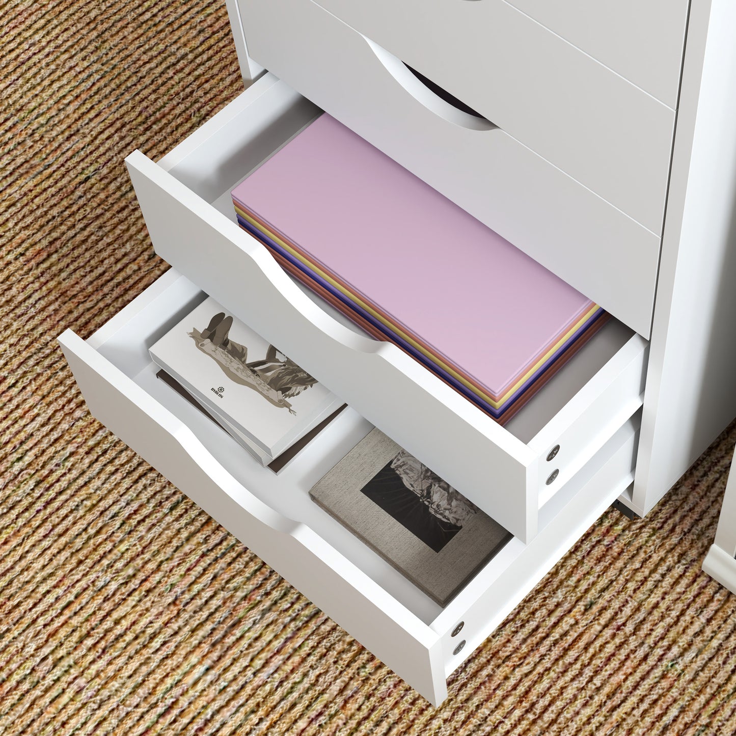 Mobile Vertical Filing Cabinet with 5 Drawers for Home Office, White