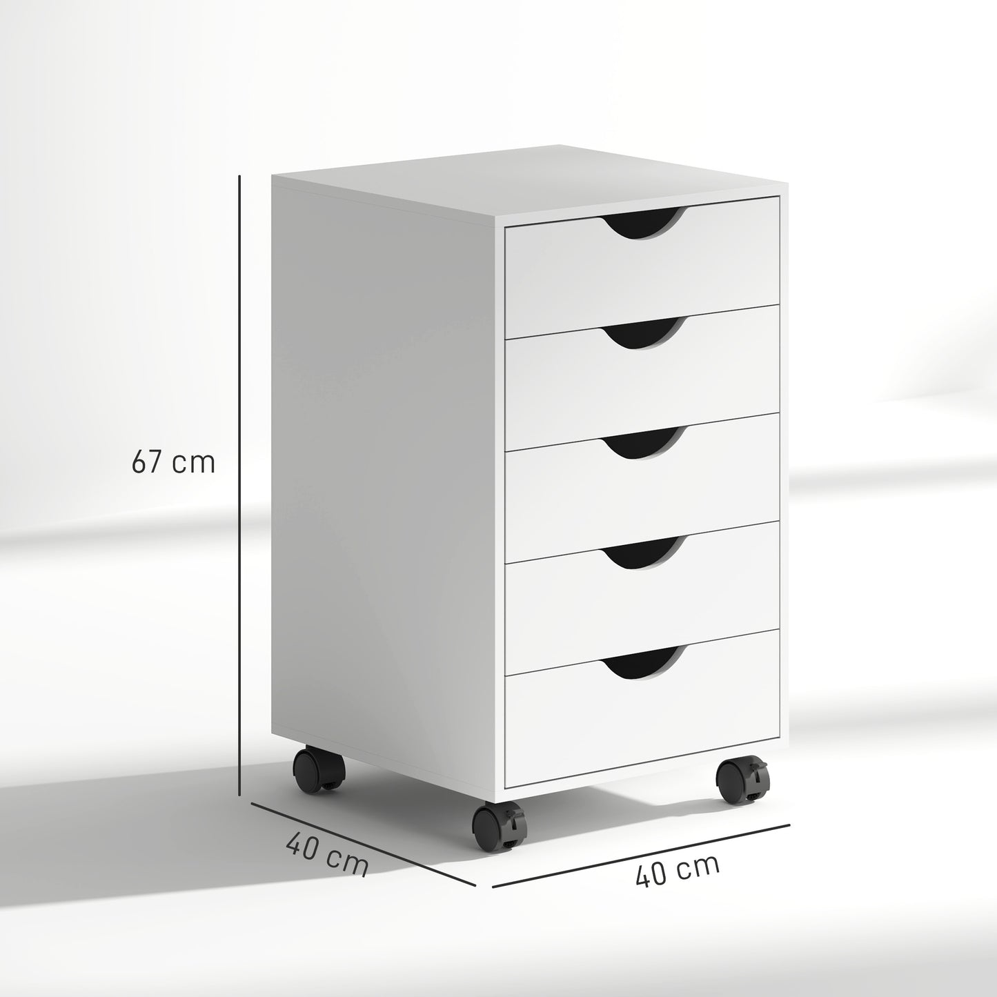 Mobile Vertical Filing Cabinet with 5 Drawers for Home Office, White