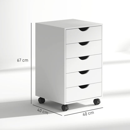 Mobile Vertical Filing Cabinet with 5 Drawers for Home Office, White