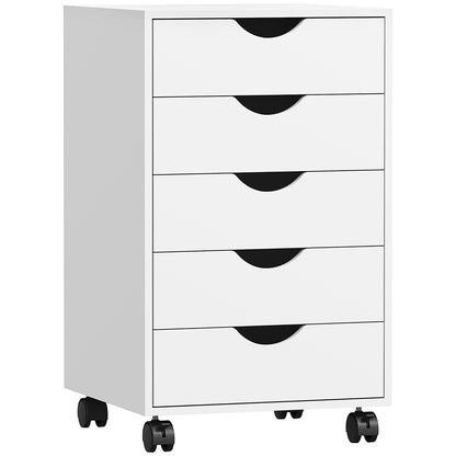 Mobile Vertical Filing Cabinet with 5 Drawers for Home Office, White