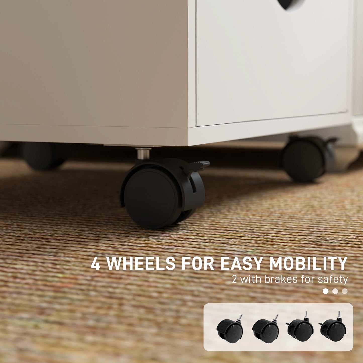 Mobile Vertical Filing Cabinet with 5 Drawers for Home Office, White