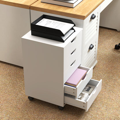 Mobile Vertical Filing Cabinet with 5 Drawers for Home Office, White