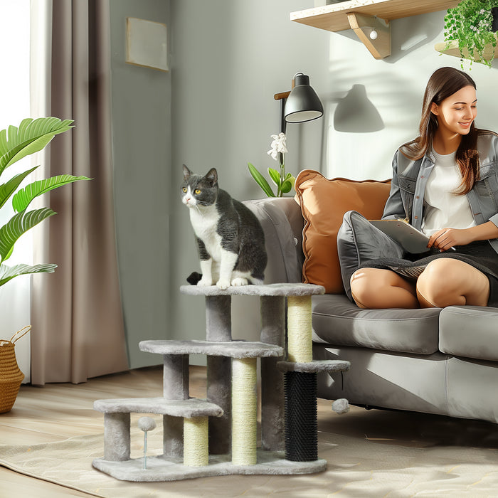 Cat Tree 2 in 1 Pet Stairs w/ Scratching Tickling Post, Light Grey