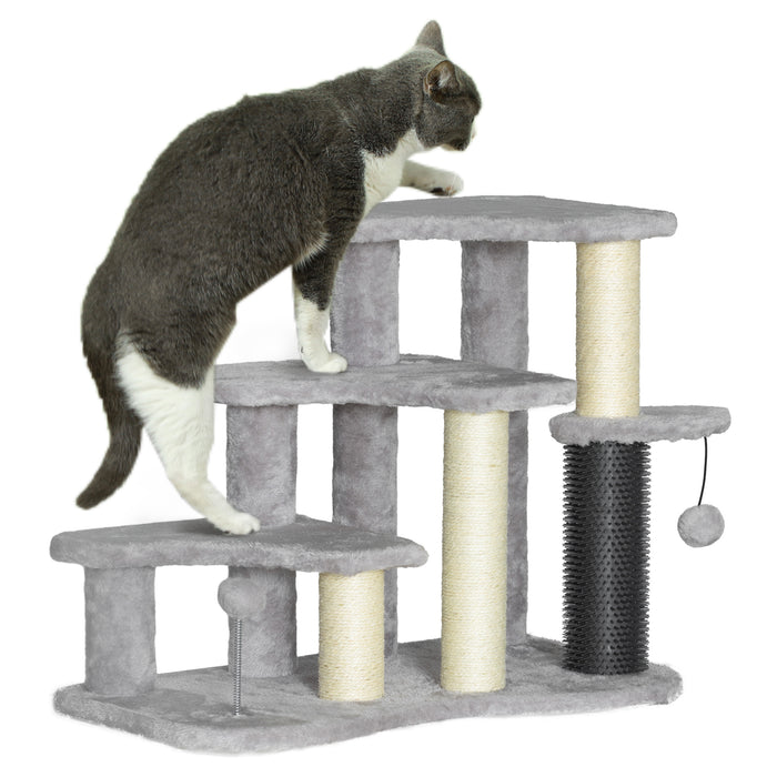 Cat Tree 2 in 1 Pet Stairs w/ Scratching Tickling Post, Light Grey