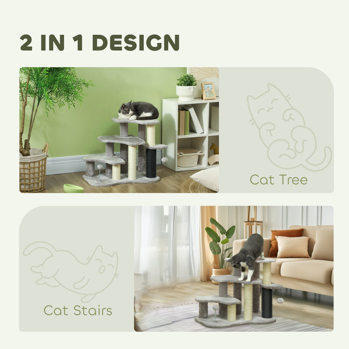 Cat Tree 2 in 1 Pet Stairs w/ Scratching Tickling Post, Light Grey