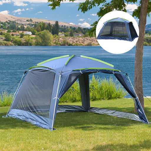 5-8 Person Camping Tent, Portable Dome Tent, Outdoor Screen House Sun Shelter, 360x355x215cm - Blue/Green