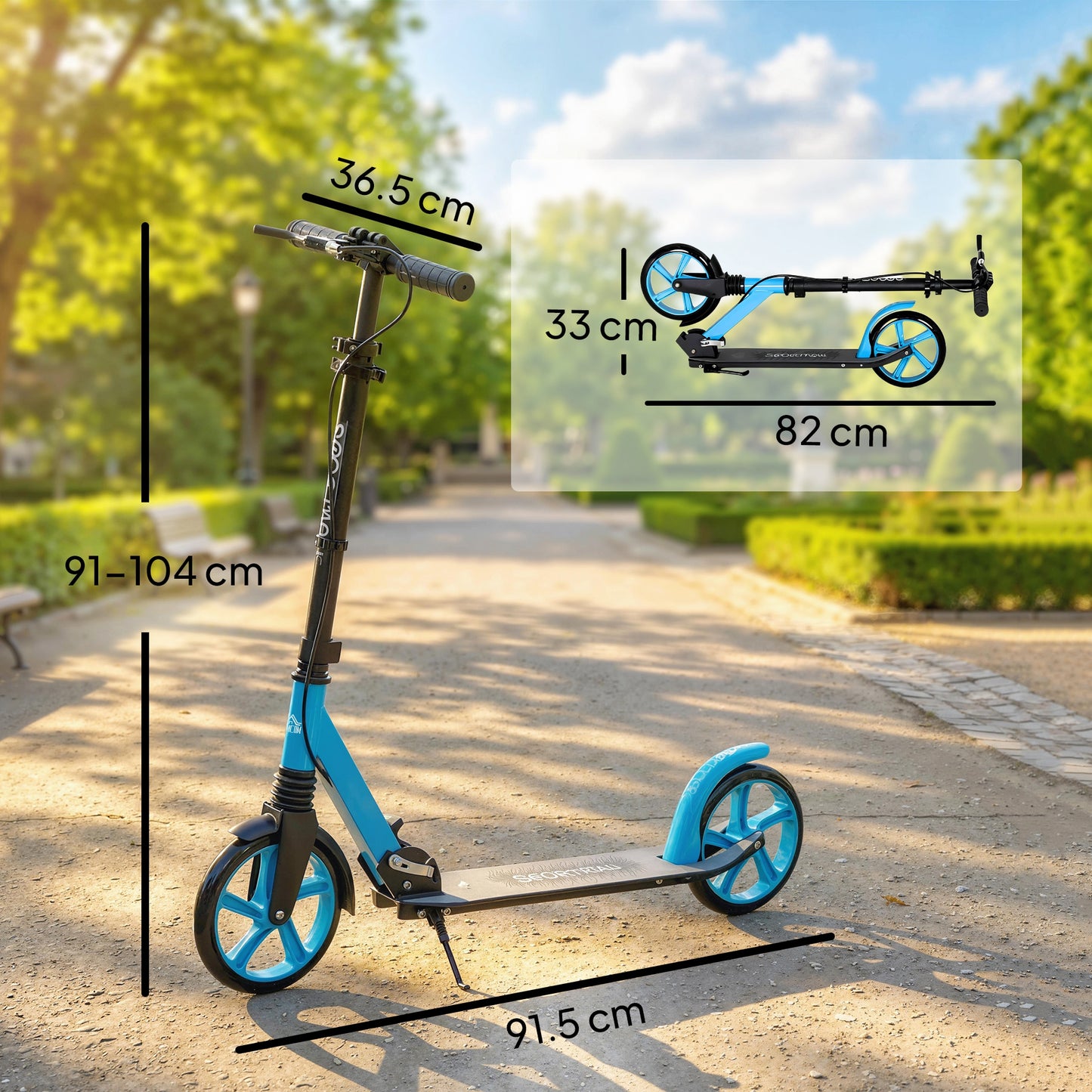Folding Kick Scooter for 14+ w/ Adjustable Height, Blue