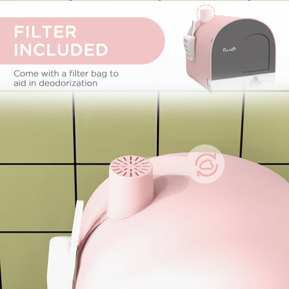 Cat Litter Box Kitten Litter Tray w/ Lid, Scoop, Filter, Flap Door, Pink