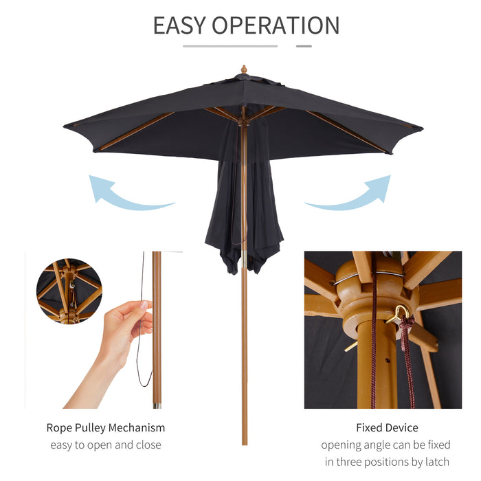 2.5m Wooden Garden Patio Parasol Umbrella-Black