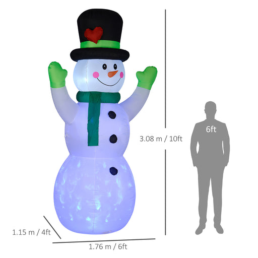 10ft Inflatable Snowman w/ Black Hat, Green Scarf for Garden Yard