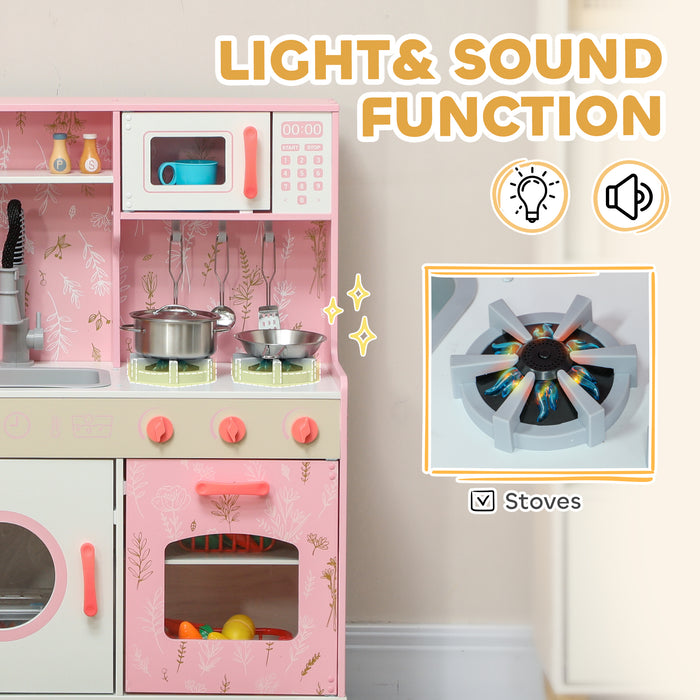 Play Kitchen Kids Kitchen Set with Lights and Sounds - Pink