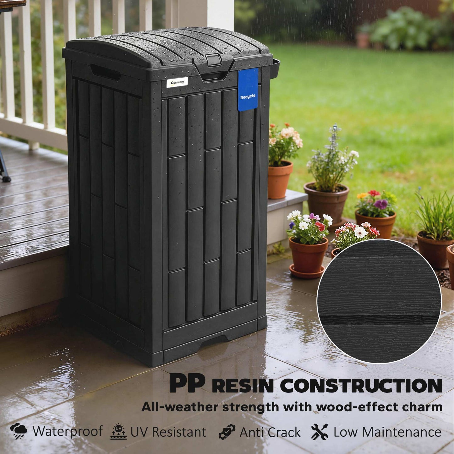 110 L Outdoor Bin with Dual Lid, Ashtray, Drip Tray, Black