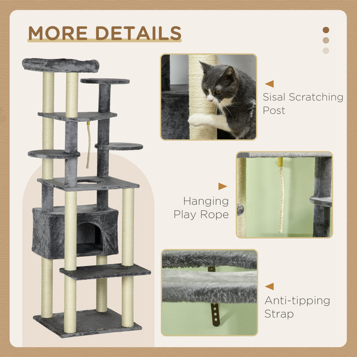 184cm Cat Tree for Indoor Cats, Modern Cat Tower with Cat Bed - Grey