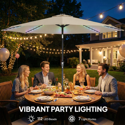3 m Garden Parasol Umbrella with LED Lights, Patio Umbrella Beige